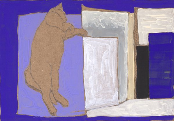 chat assoupi - 21x30 - tempera